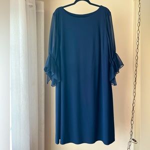 LAUREN by Ralph Lauren Navy blue dress with sheer long sleeves Size 22w.